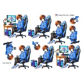 3D klippeark - Gamer dreng