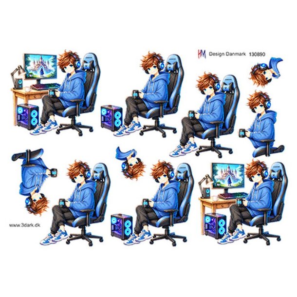 3D klippeark - Gamer dreng