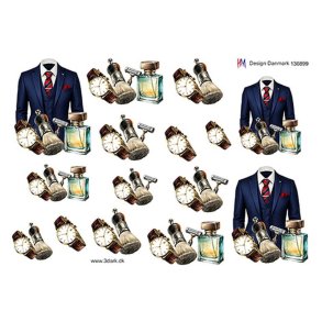 3D klippeark - Herre jakkes�t, ur, barberkost & parfume