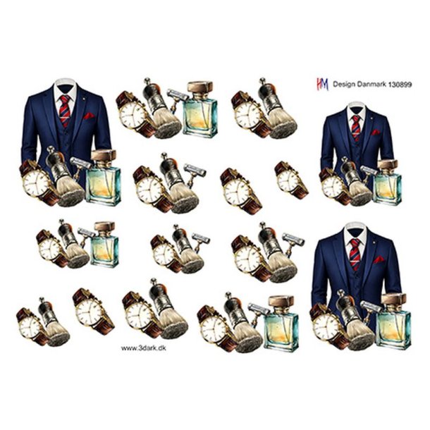 3D klippeark - Herre jakkes�t, ur, barberkost &amp; parfume