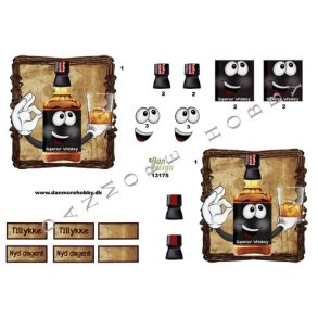 3D klippeark - l & Vin. Sjov whiskyflaske m/glas