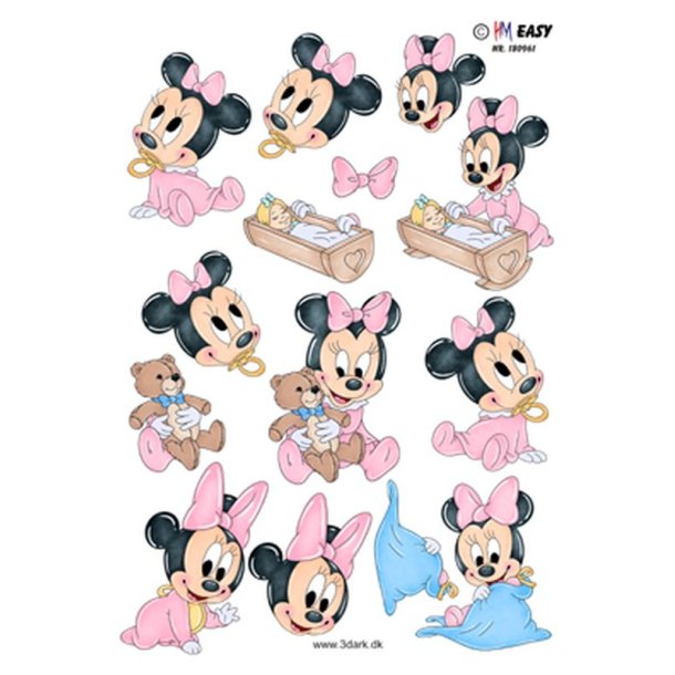 3D klippeark - Babymotiv. Disney, Minnie Mouse m/dukke, bamse &amp; sutteklud