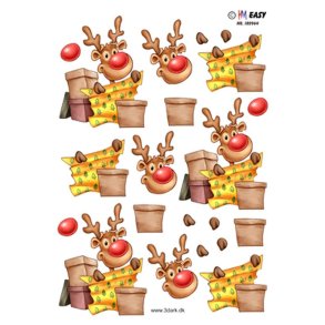 3D klippeark - Jul, Rensdyr pakker gaver ind