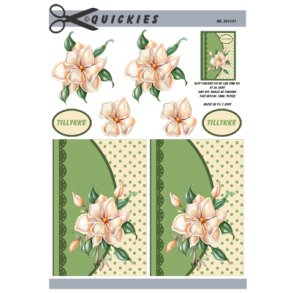 3D klippeark - Blomster, smuk hvid blomst p grn baggrund