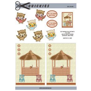 3D klippeark - Fugle, sde sm ugler v/en lille hytte