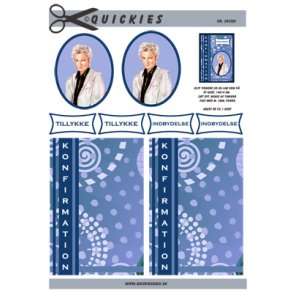 3D klippeark - Konfirmation. Dreng i oval ramme, bl� baggrund (Tillykke & Indbydelse)