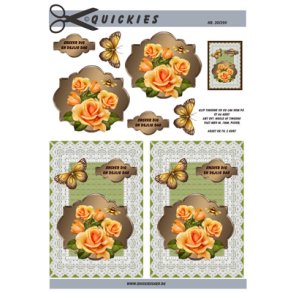 3D klippeark - Blomster. Gyldne roser p grn baggrund