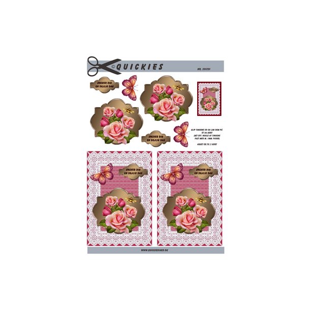 3D klippeark - Blomster. Pink roser p romantisk baggrund