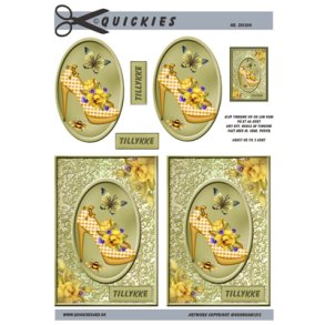 3D klippeark - Tj & Sko, Stiletsko m/blomster i smukke gyldne farver