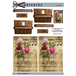 3D klippeark - Musik, Klaver & baggrund m/noder og roser