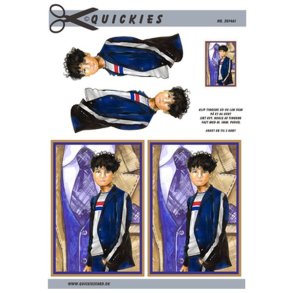 3D klippeark - Konfirmation. M�rkh�ret dreng m/bl� jakke