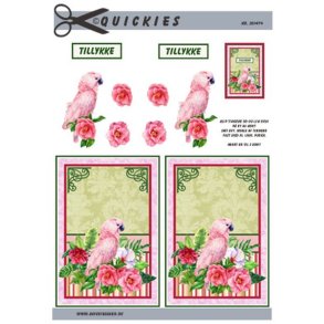 3D klippeark - Lyserd papegje med smukke blomster