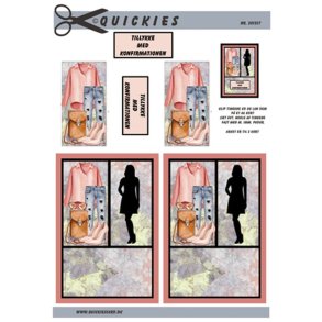 3D klippeark - Konfirmation, pige i silhuet samt t�j, taske og sko