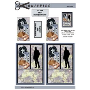 3D klippeark - Konfirmation, dreng i silhuet samt t�j, taske og sko