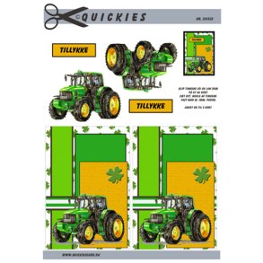 3D klippeark - Gr�n traktor p� gr�n/gul baggrund