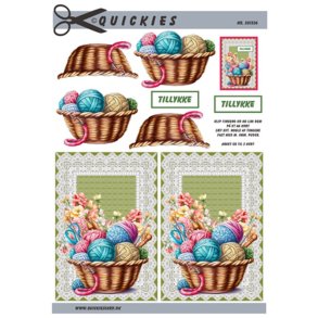 3D klippeark - Strikkekurv p grn/hvid baggrund