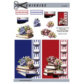 3D klippeark - Student, rd & bl studenterhue, bger & blomster