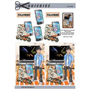 3D klippeark - Konfirmation/Nonfirmation. Dreng m/m�rkt h�r, computer, rullesk�jte, mobil