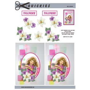 3D klippeark - Konfirmation/Nonfirmation/Teenager. S�d pige i blomsterramme