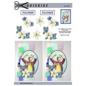 3D klippeark - Konfirmation/Nonfirmation/Teenager. Sej og glad dreng i blomsterramme