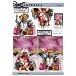 3D klippeark - Moden dame med shoppe poser & cocktail