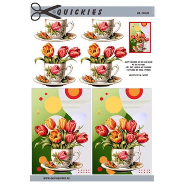 3D klippeark - Blomster. Orange &amp; rde tulipaner i tekop