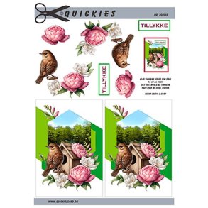 3D klippeark - Lille fugl v/fuglehus med blomster