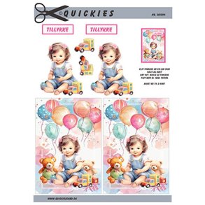 3D klippeark - Brn; Lille glad pige m/legetj og balloner