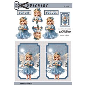 3D klippeark - Jul, S�d lille engel i isbl� farver