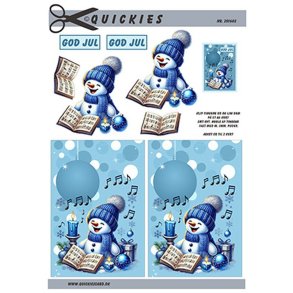 3D klippeark - Jul, Syngende snemand i lysebl� farver