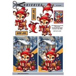 3D klippeark - Jul, Julekl�dt bambi m/julegave