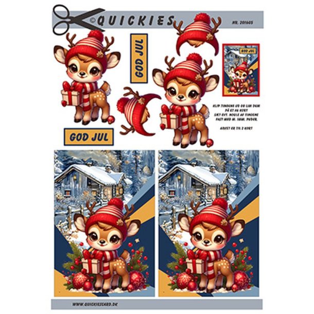 3D klippeark - Jul, Julekldt bambi m/julegave