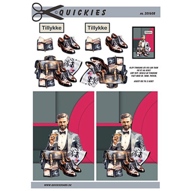 3D klippeark - Tj &amp; Sko, Herremotiv m/gentleman i smoking