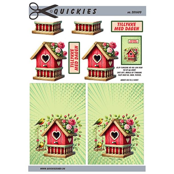 3D klippeark - Yndigt rdt fuglehus &amp; sm fugle