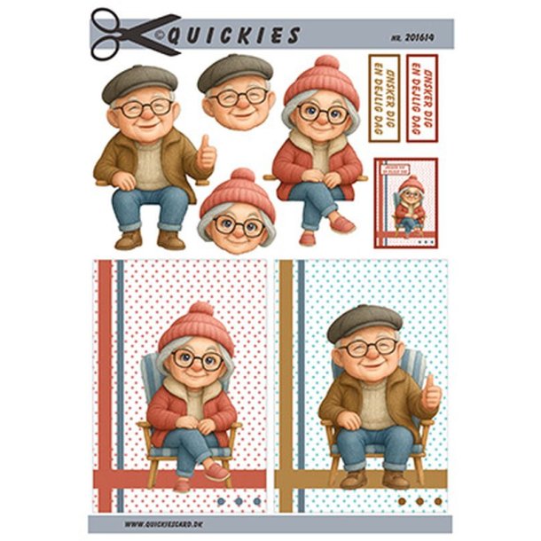 3D klippeark - Hyggelig �ldre herre m/tommel-op &amp; s�d bedstemor