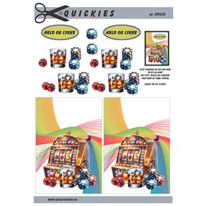 3D klippeark - Spillemaskine, terninger, jetoner og drink