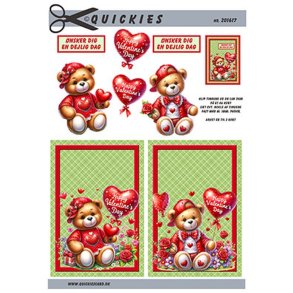 3D klippeark - Valentines kort m/s�d bamse & hjerteballon