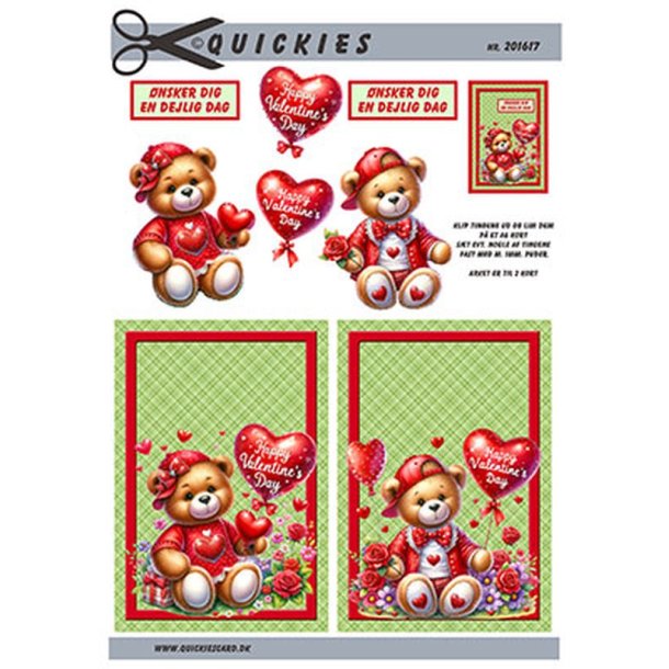 3D klippeark - Valentines kort m/s�d bamse &amp; hjerteballon