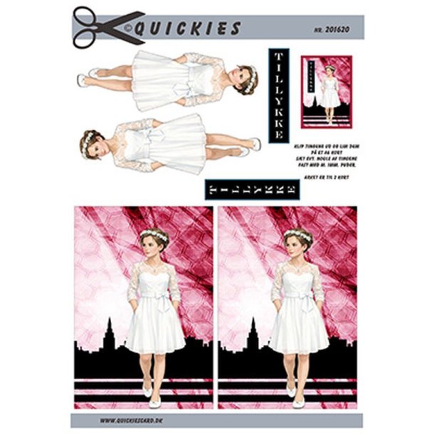 3D klippeark - Konfirmation. Pige m/blomsterkrans, by-baggrund