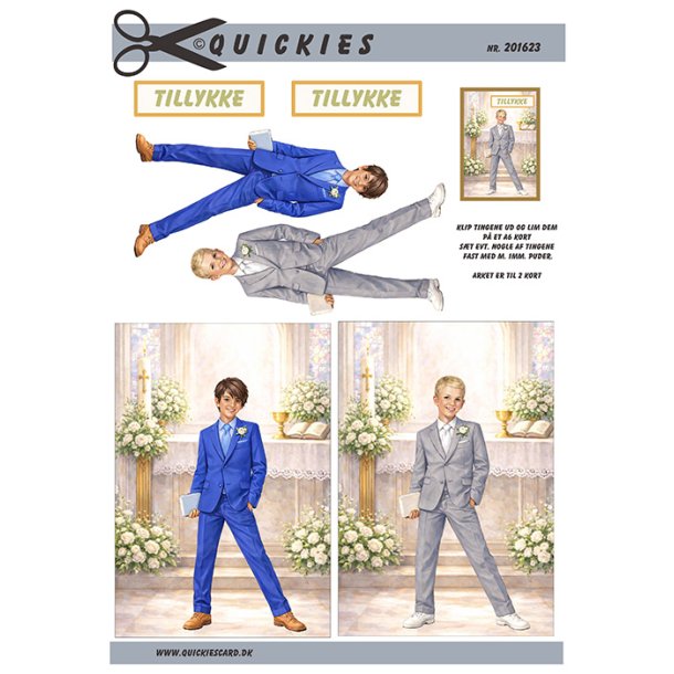 3D klippeark - Konfirmation. Drenge i kirken