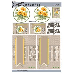 3D klippeark - Blomster. Gule blomster p� beige baggrund