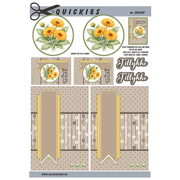 3D klippeark - Blomster. Gule blomster p� beige baggrund