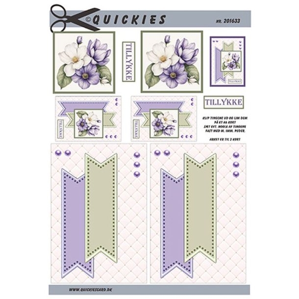 3D klippeark - Blomster. Lilla &amp; hvide blomster p� flot baggrund