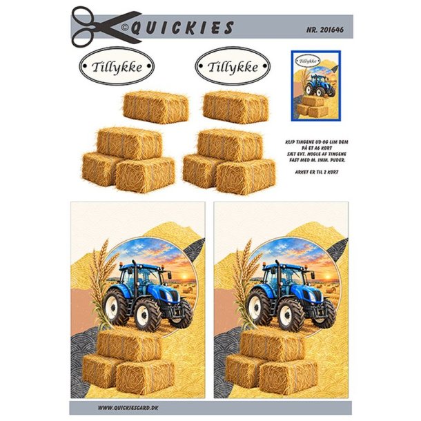 3D klippeark - Bl� traktor p� h�st marken