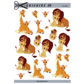 3D klippeark - Dyr; Lve, lveunge & giraffer
