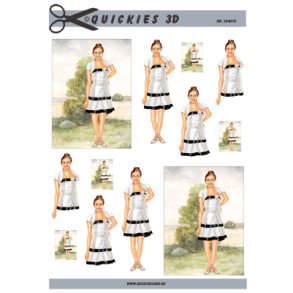 3D klippeark - Konfirmation. Pige i konfirmationskjole, natur baggrund