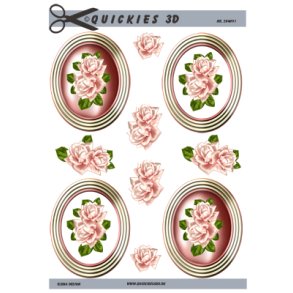 3D klippeark - Blomster, roser i oval ramme