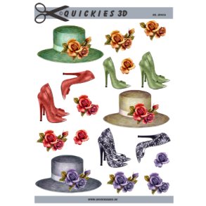 3D klippeark - Tj & Sko, Stiletsko & Hatte m/blomster
