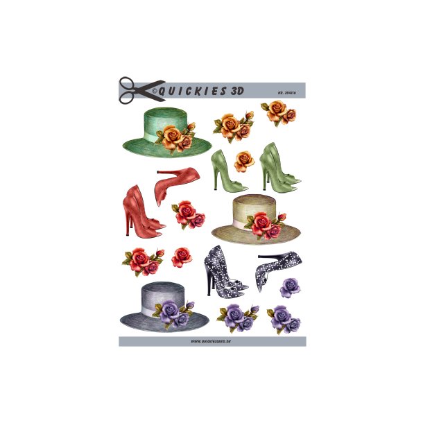 3D klippeark - Tj &amp; Sko, Stiletsko &amp; Hatte m/blomster