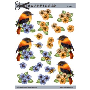 3D klippeark - Fugl, Rdklk og blomster